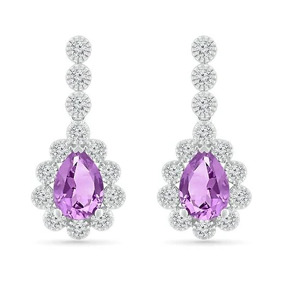 Sterling Silver Amethyst & Created White Sapphire Earrings