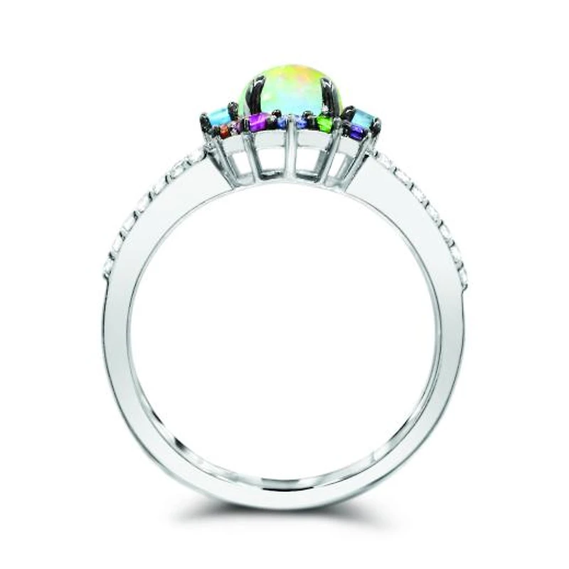 Sterling Silver Opal & Multi Gemstone Ring