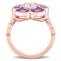 Julianna B Rose Plated Sterling Silver Amethyst 0.06CTW Diamond White Topaz Ring