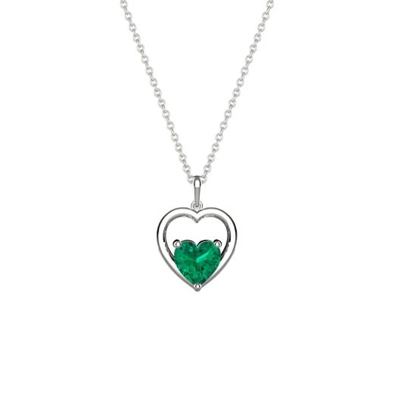 Sterling Silver Created Emerald Heart Pendant