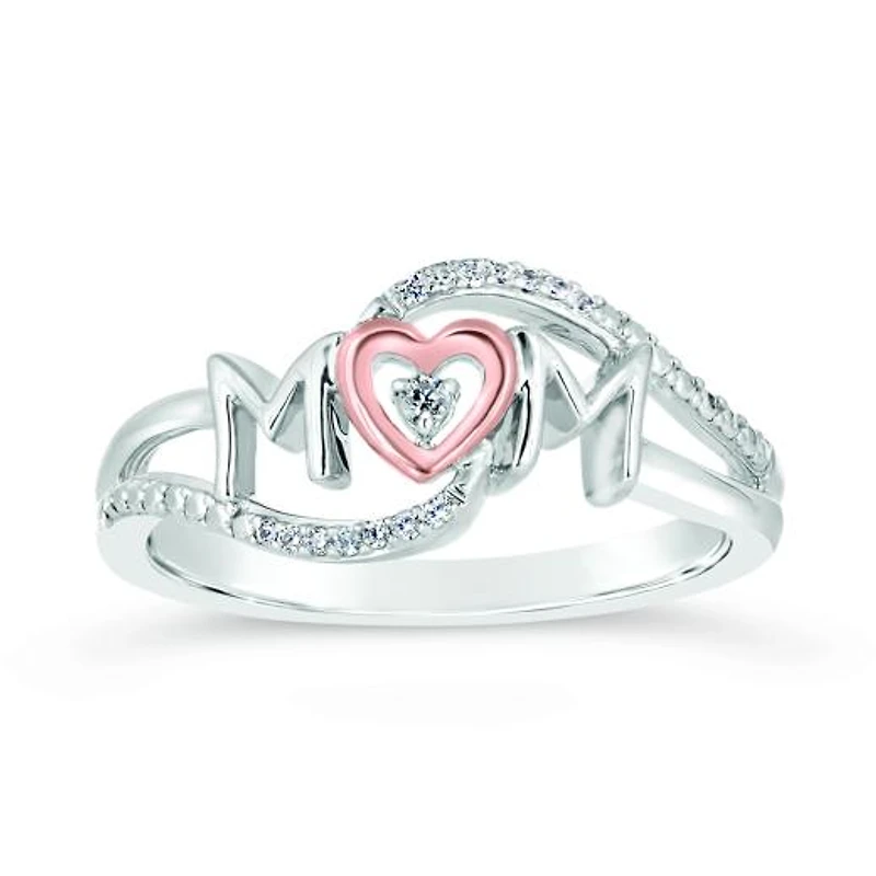 Sterling Silver & 10K Rose Gold 0.04CTW Diamond Mom Ring