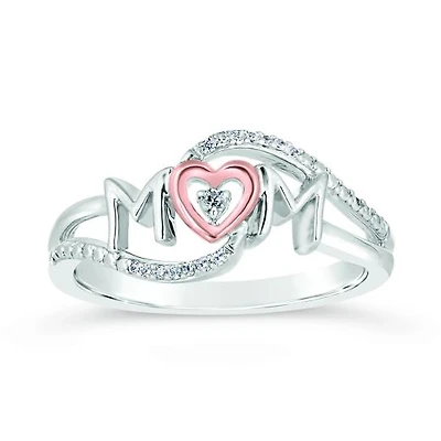 Sterling Silver & 10K Rose Gold 0.04CTW Diamond Mom Ring