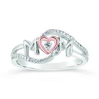 Sterling Silver & 10K Rose Gold 0.04CTW Diamond Mom Ring