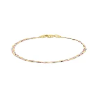 10K Tri-Colour Gold 7.5" 2.7mm Three Strands Braid Bracelet