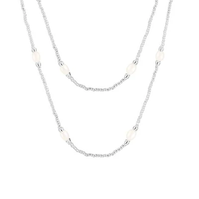 36" Endless 7-8mm Freshwater Pearl Necklace with Glass Beads