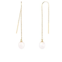 14K Yellow Gold 7.5-8mm White Freshwater Pearl Earrings