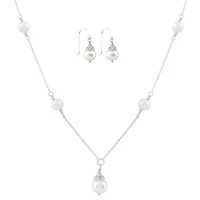 Sterling Silver White Freshwater Pearl 18" Necklace and Earrings Set