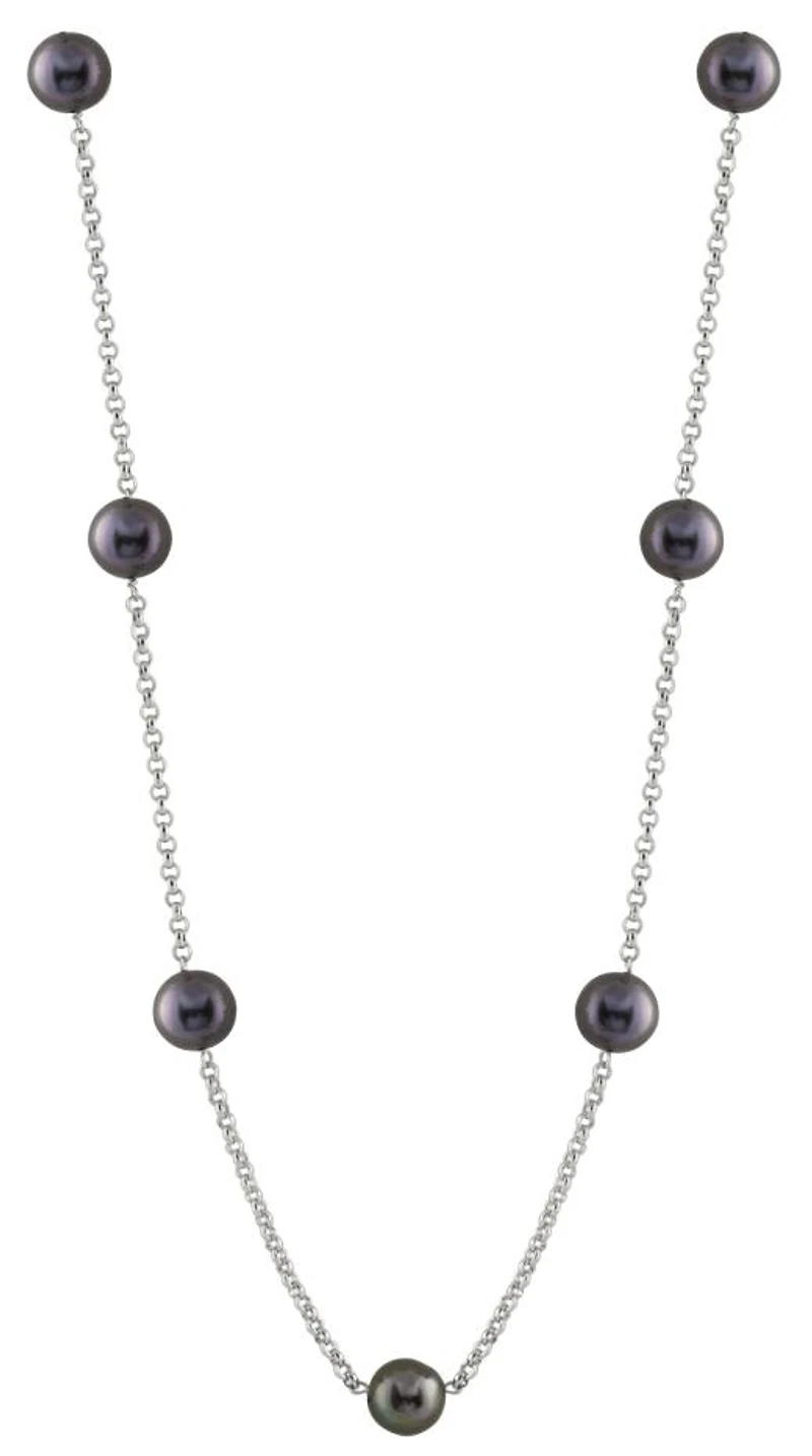 Sterling Silver 8-9mm Black Freshwater Pearl 20" Necklace