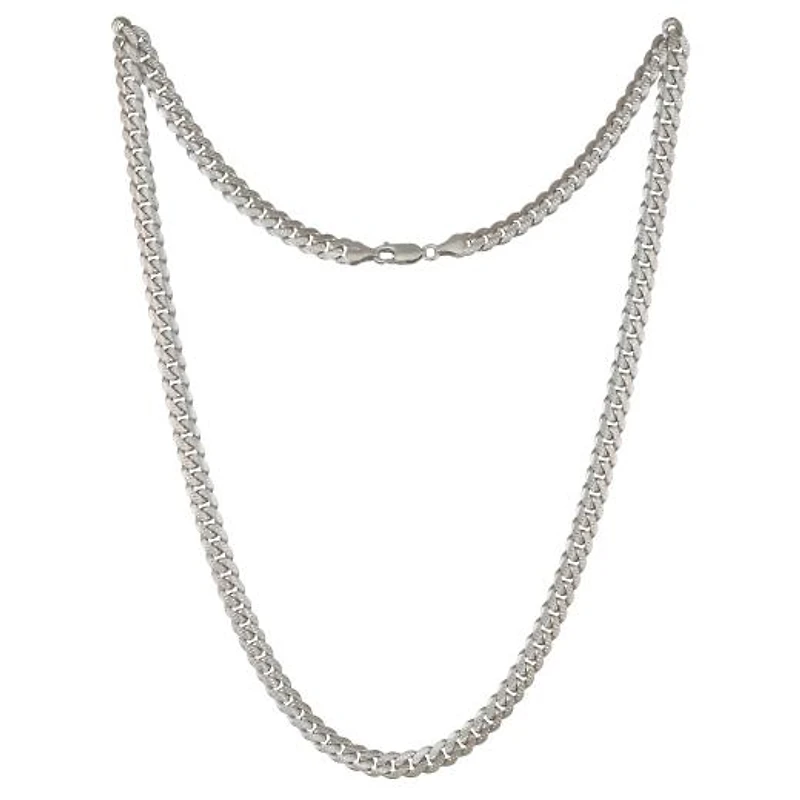 Sterling Silver 24" 5.3mm Pave Cut Curb Chain