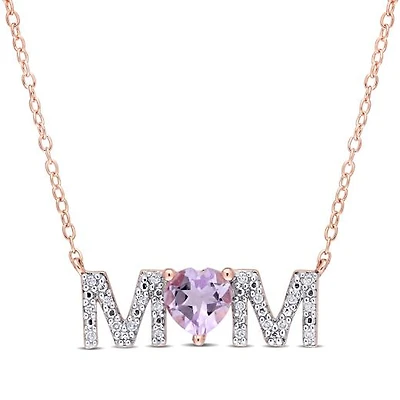 Julianna B Rose Plated Sterling Silver Amethyst & 0.10ctw Diamond Mom Pendant