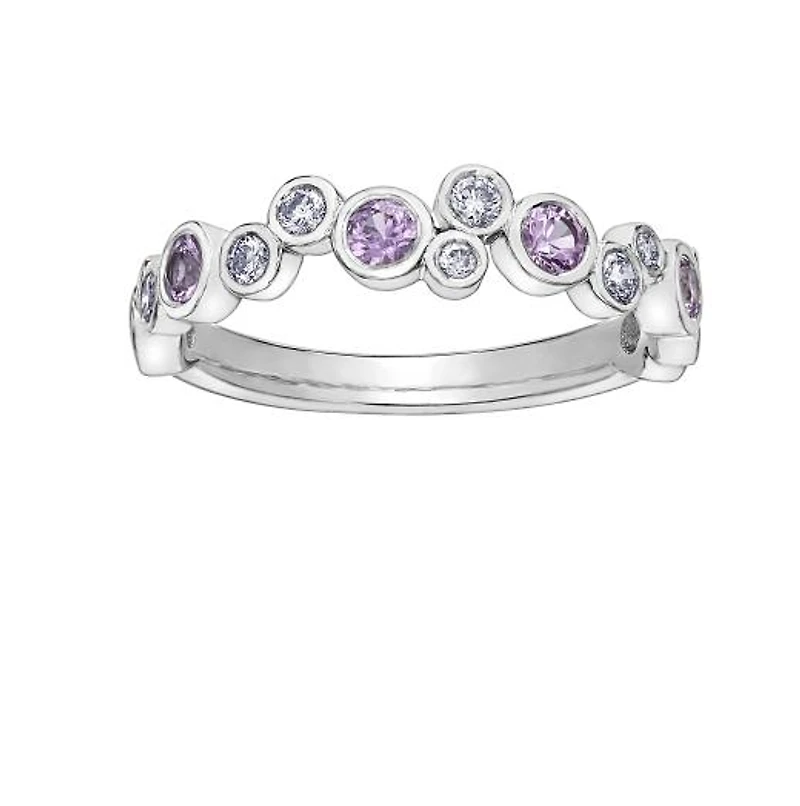 10K White Gold Pink Sapphire & Diamond Ring