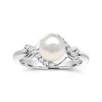 Sterling Silver Pearl & White Topaz Ring