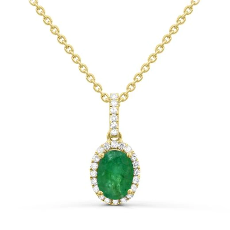 14K Yellow Gold Emerald & Diamond Pendant