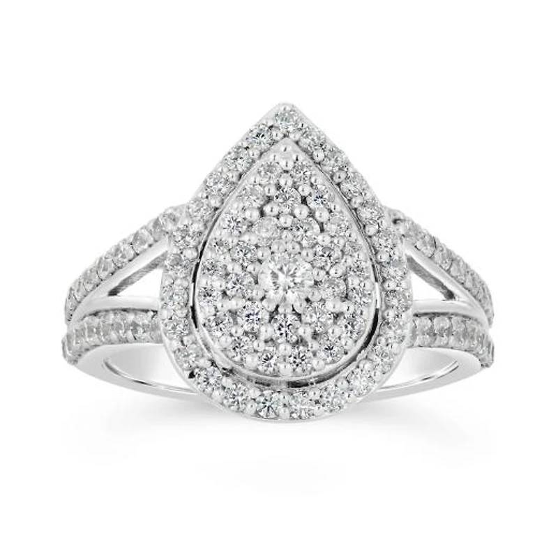 10K White Gold 1.00CTW Diamond Pear Shape Fashion Ring