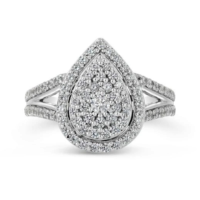 10K White Gold 1.00CTW Diamond Pear Shape Fashion Ring