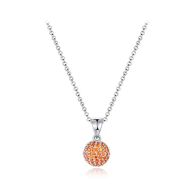 Sterling Silver Orange Cubic Zirconia 8mm Ball Pendant