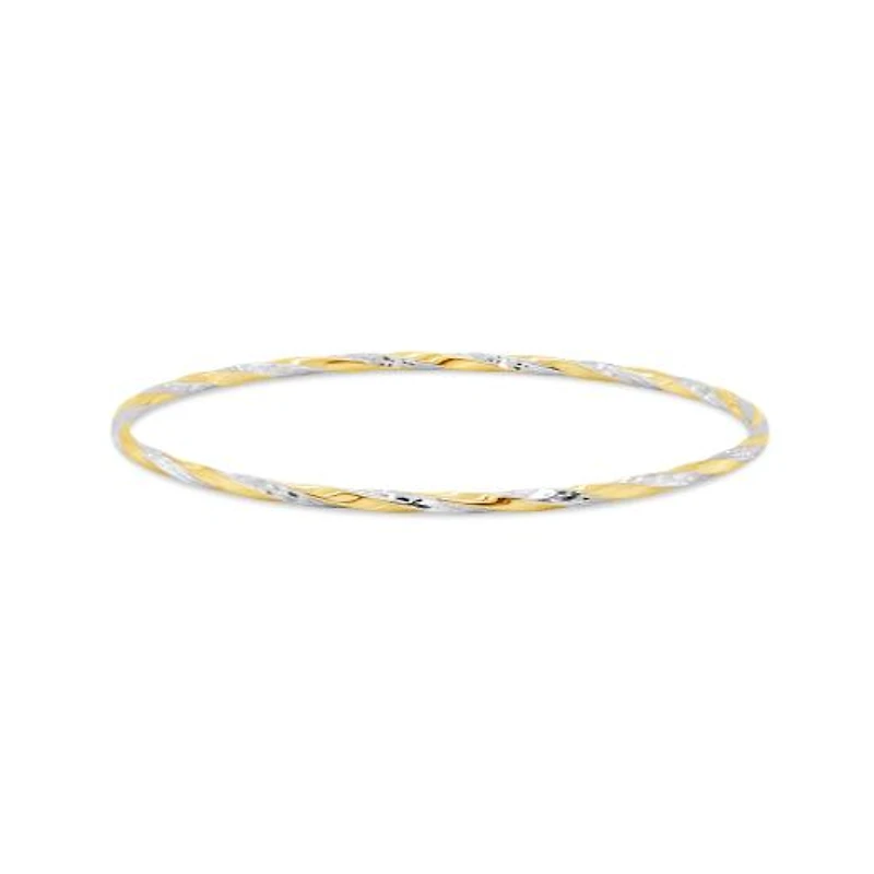 10K Yellow and White Gold 65mm Twisted Slip-On Bangle