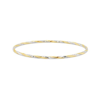 10K Yellow and White Gold 65mm Twisted Slip-On Bangle