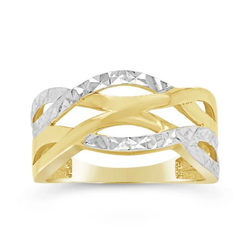 10K Yellow and White Gold Celtic Diamond Cut Ring