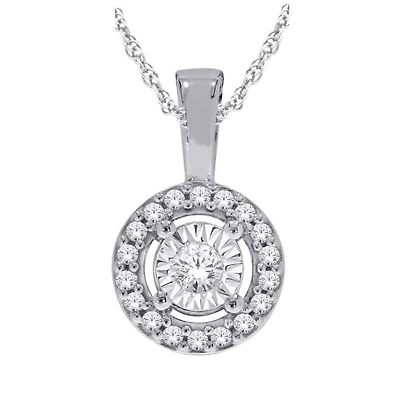 Sterling Silver 0.10CTW Diamond Halo Pendant