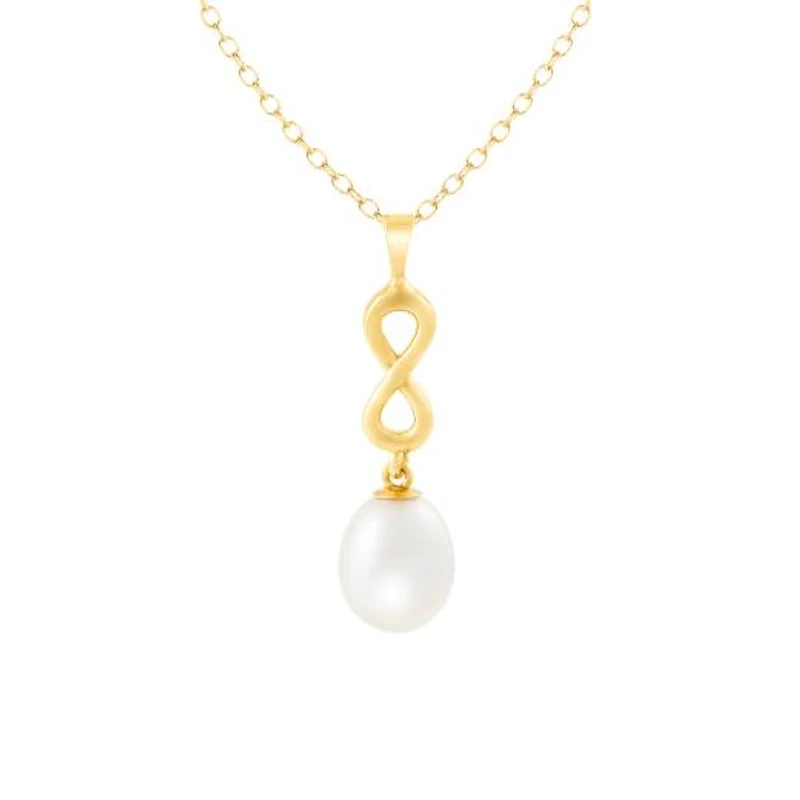 10K Yellow Gold 7-8mm Pearl Infinity Pendant