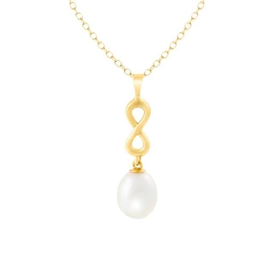 10K Yellow Gold 7-8mm Pearl Infinity Pendant