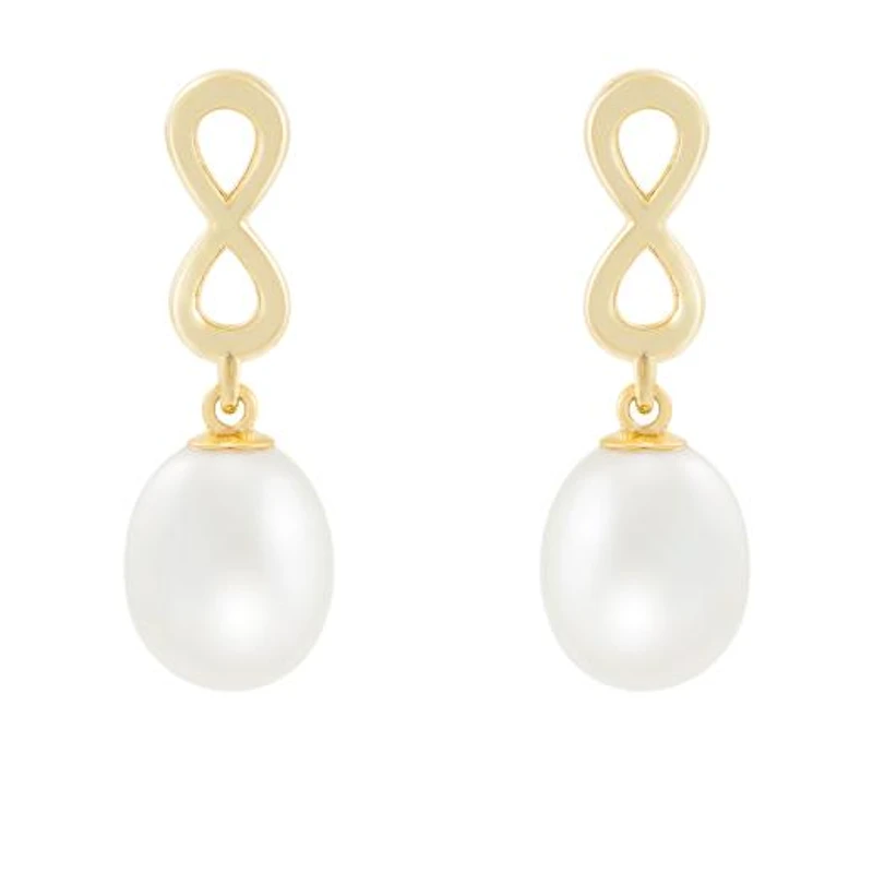 10K Yellow Gold 7-8mm Pearl Infinity Earrings