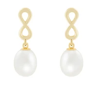 10K Yellow Gold 7-8mm Pearl Infinity Earrings
