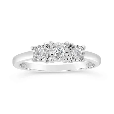 Sterling Silver Three Stone 0.24CTW Diamond Ring