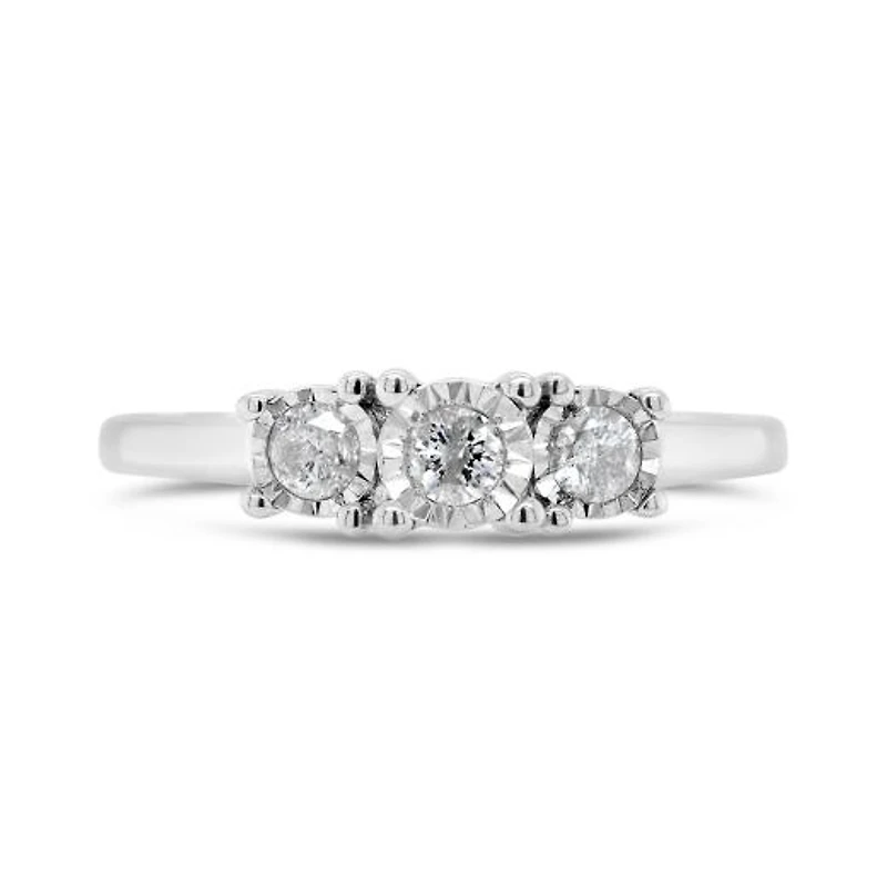 Sterling Silver Three Stone 0.24CTW Diamond Ring