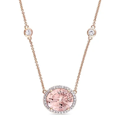 Julianna B 14K Rose Gold Morganite, White Sapphire & Diamond Necklace