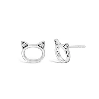 Sterling Silver 0.04CTW Diamond Cat Stud Earrings