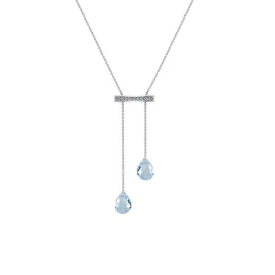 Sterling Silver Sky Blue Topaz & Diamond Adjustable Necklace