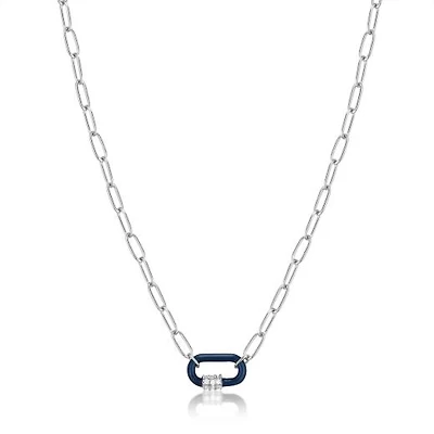 Ania Haie Navy Blue Enamel Carabiner Silver Necklace