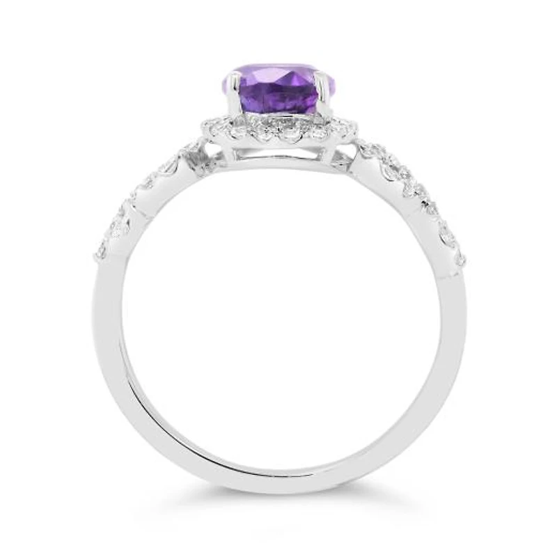 10K White Gold Amethyst and White Zircon Ring