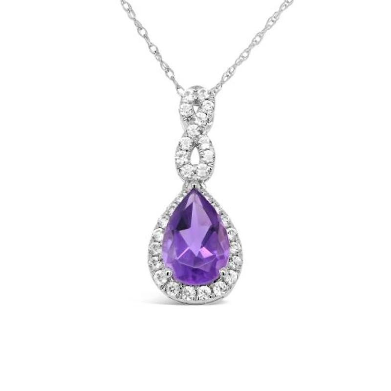 10K White Gold Amethyst and White Zircon Pendant