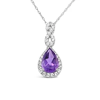 10K White Gold Amethyst and White Zircon Pendant