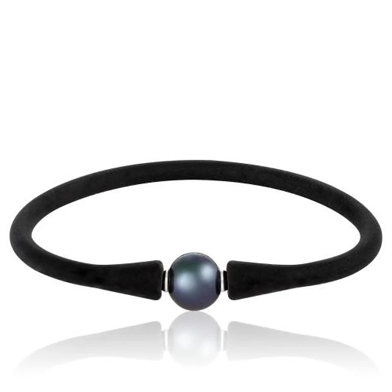 Black Silicone Black Freshwater Pearl 8" Bracelet