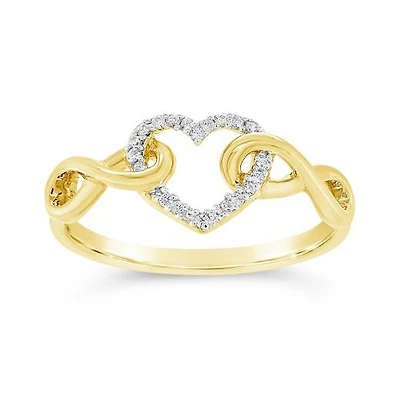 10K Yellow Gold Diamond Heart Promise Ring