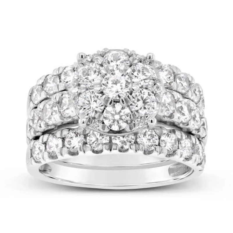 10K White Gold Diamond Bridal Three Piece Set 3.00CTW I2/HIJ