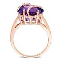 Julianna B Rose Plated Sterling Silver Amethyst and Diamond Ring
