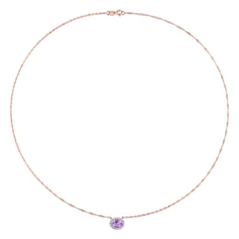 Julianna B 10K Rose Gold Oval Amethyst and Diamond Necklace