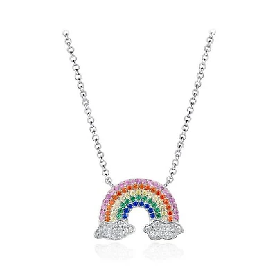 Sterling Silver 19" Cubic Zirconia Rainbow Cloud Pendant