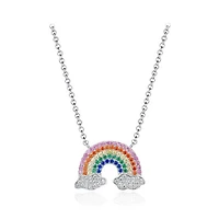 Sterling Silver 19" Cubic Zirconia Rainbow Cloud Pendant