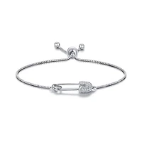 Sterling Silver Cubic Zirconia Safety Pin Bolo Bracelet