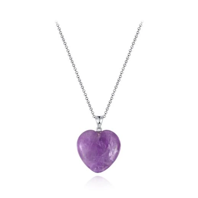 Sterling Silver 19" Amethyst Heart Pendant