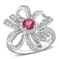 Julianna B Sterling Silver Pink Topaz and White Flower Cocktail Ring