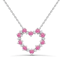 Sterling Silver Created Pink & White Sapphire Heart Necklace