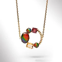 KORITE RADIANT Sterling Silver 18K Gold Plated Ammolite, Garnet Necklace