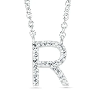 Sterling Silver & Diamond "R" Initial Necklace